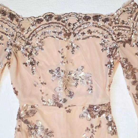 CBR Women's Mini Formal Dress Size Medium Nude Rose Gold Sequins Wedding Evening - Picture 5 of 14